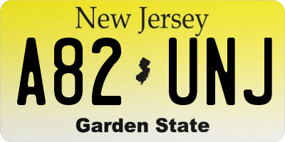 NJ license plate A82UNJ