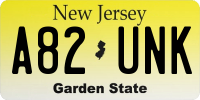 NJ license plate A82UNK
