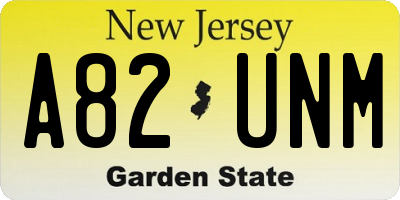 NJ license plate A82UNM