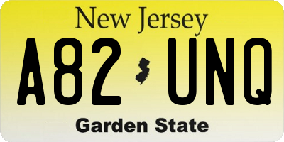 NJ license plate A82UNQ