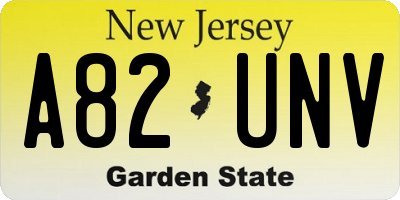 NJ license plate A82UNV