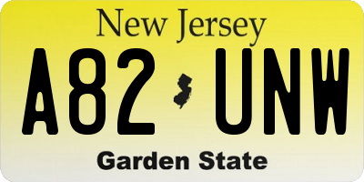 NJ license plate A82UNW