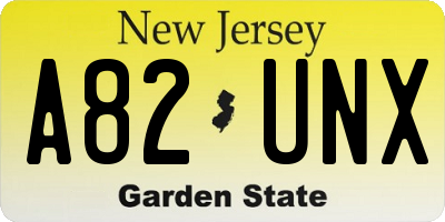 NJ license plate A82UNX