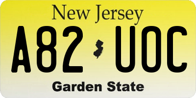 NJ license plate A82UOC