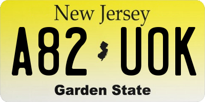NJ license plate A82UOK