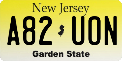 NJ license plate A82UON