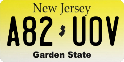 NJ license plate A82UOV