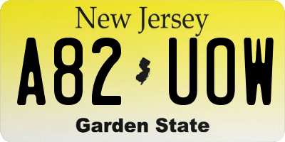 NJ license plate A82UOW