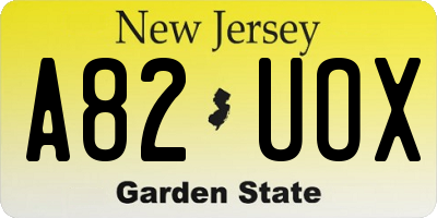 NJ license plate A82UOX