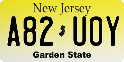NJ license plate A82UOY
