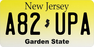 NJ license plate A82UPA