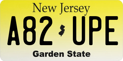 NJ license plate A82UPE