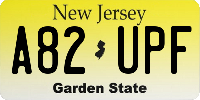 NJ license plate A82UPF