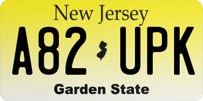 NJ license plate A82UPK