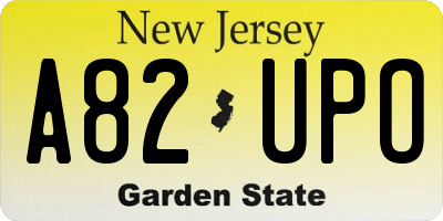 NJ license plate A82UPO