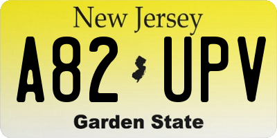 NJ license plate A82UPV