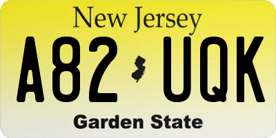 NJ license plate A82UQK