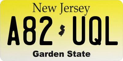 NJ license plate A82UQL