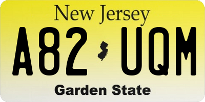 NJ license plate A82UQM