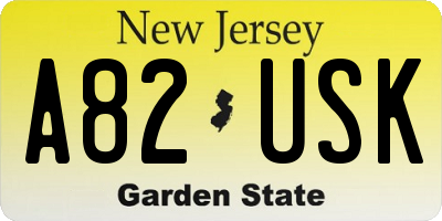 NJ license plate A82USK