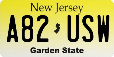 NJ license plate A82USW