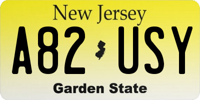 NJ license plate A82USY
