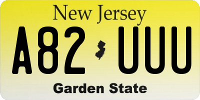 NJ license plate A82UUU