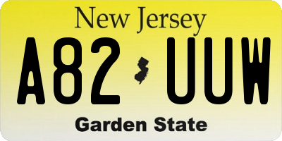 NJ license plate A82UUW