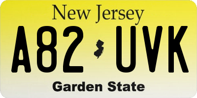 NJ license plate A82UVK