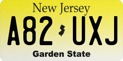 NJ license plate A82UXJ
