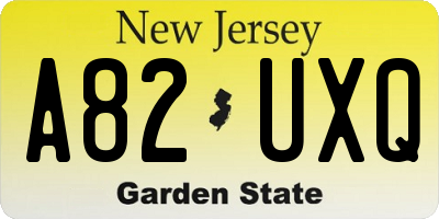 NJ license plate A82UXQ