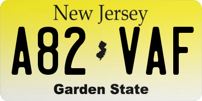NJ license plate A82VAF