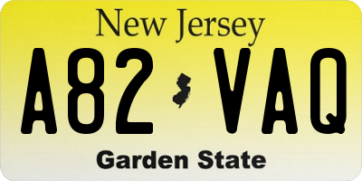 NJ license plate A82VAQ