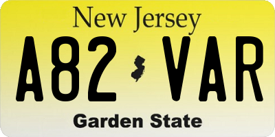 NJ license plate A82VAR