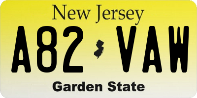 NJ license plate A82VAW