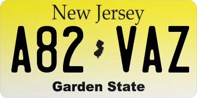 NJ license plate A82VAZ