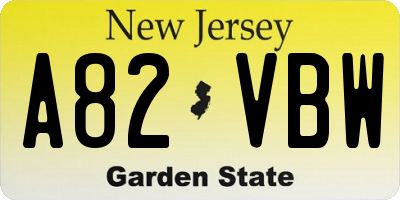 NJ license plate A82VBW