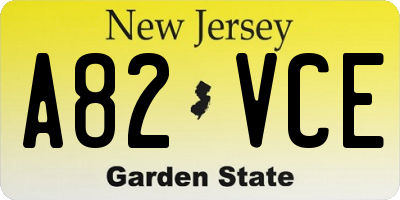 NJ license plate A82VCE