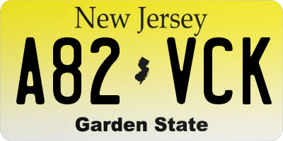 NJ license plate A82VCK