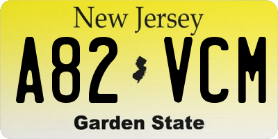 NJ license plate A82VCM