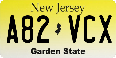 NJ license plate A82VCX