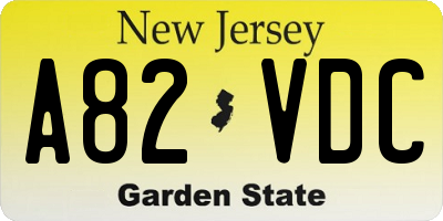 NJ license plate A82VDC