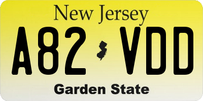NJ license plate A82VDD