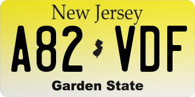 NJ license plate A82VDF