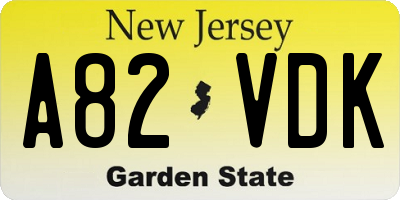 NJ license plate A82VDK