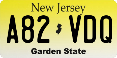 NJ license plate A82VDQ