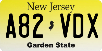 NJ license plate A82VDX