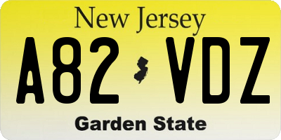 NJ license plate A82VDZ