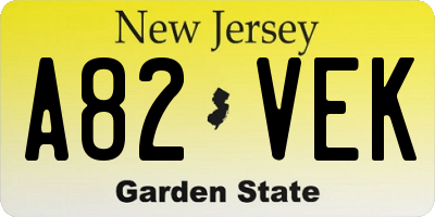 NJ license plate A82VEK
