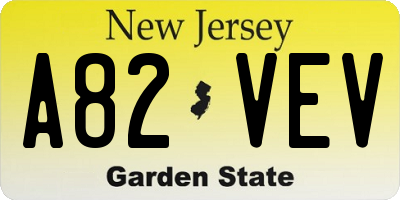 NJ license plate A82VEV